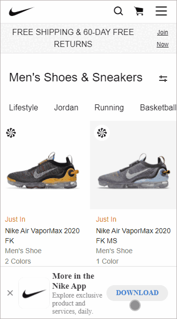 Video of Nike Product Details Page Loading