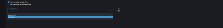 dropdown with storageclass name of nfs-client