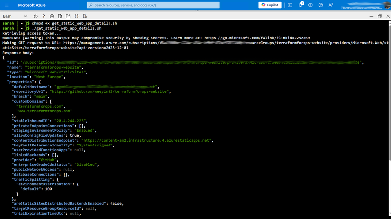Retrieving API Fields from an Azure Static Web App Using a Bash Script