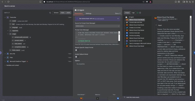 n8n Agent execution log