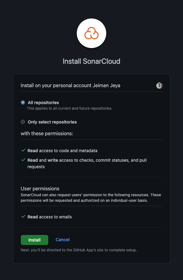 Connect Sonar Cloud App with GitHub