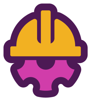 Ops Builder badge of a gear in a construction hat