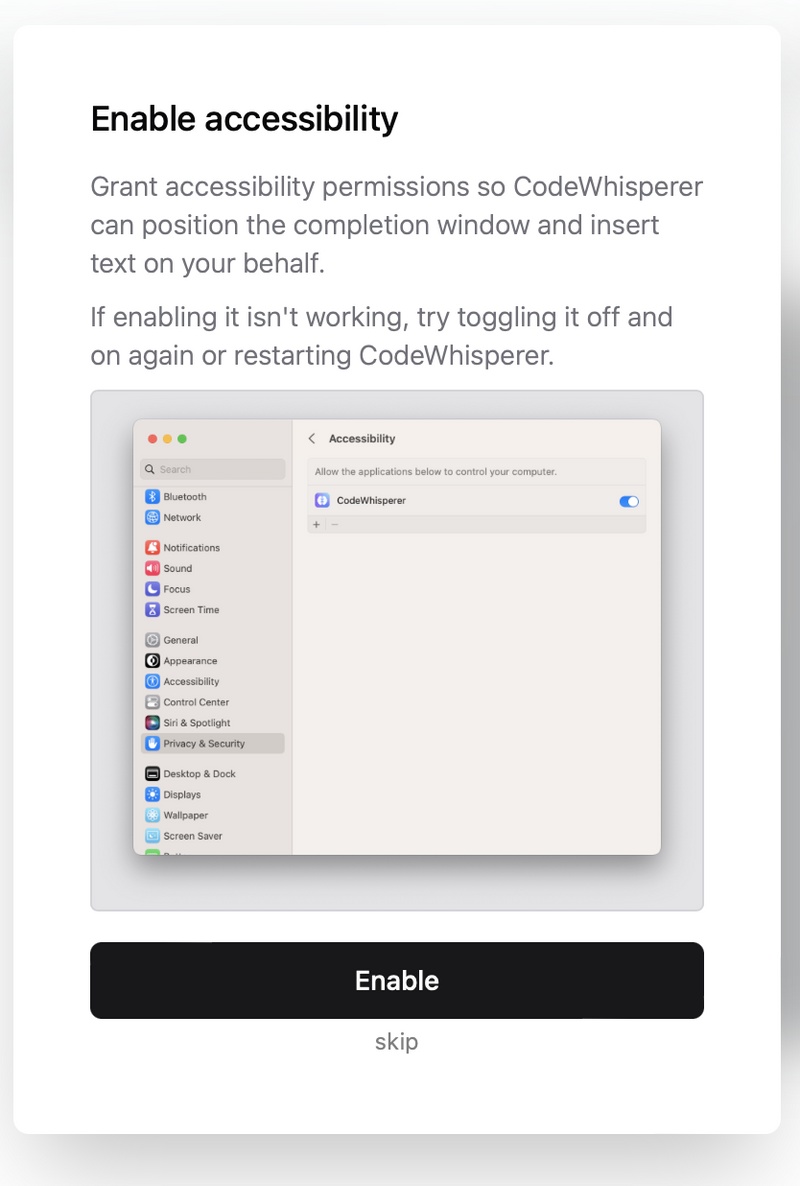 Enable accessibility option