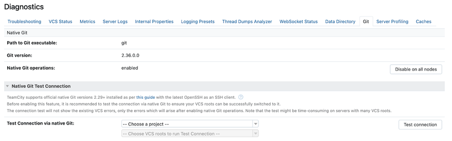 TeamCity diagnostics page