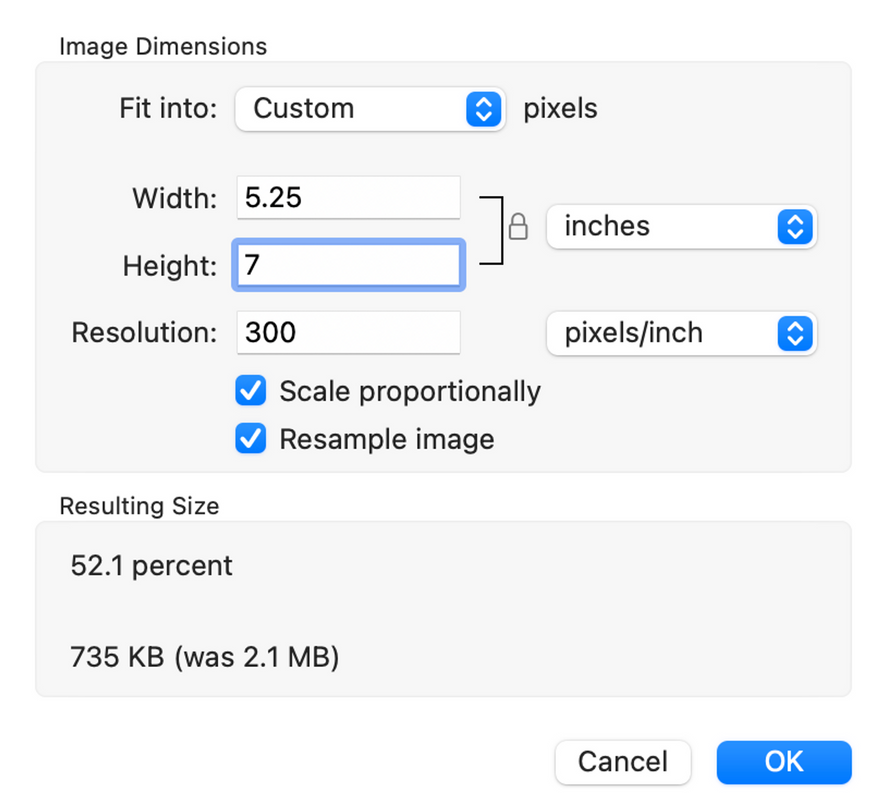 adjust size and resolution