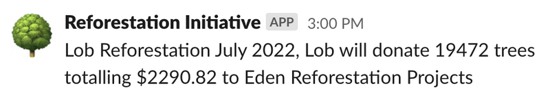 slack message showing donation to Reforestation