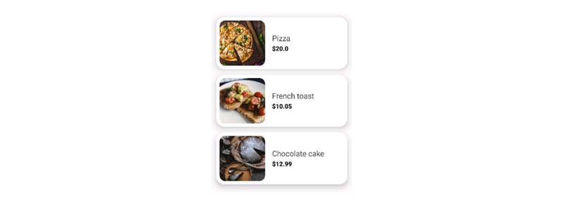 Food items with their price