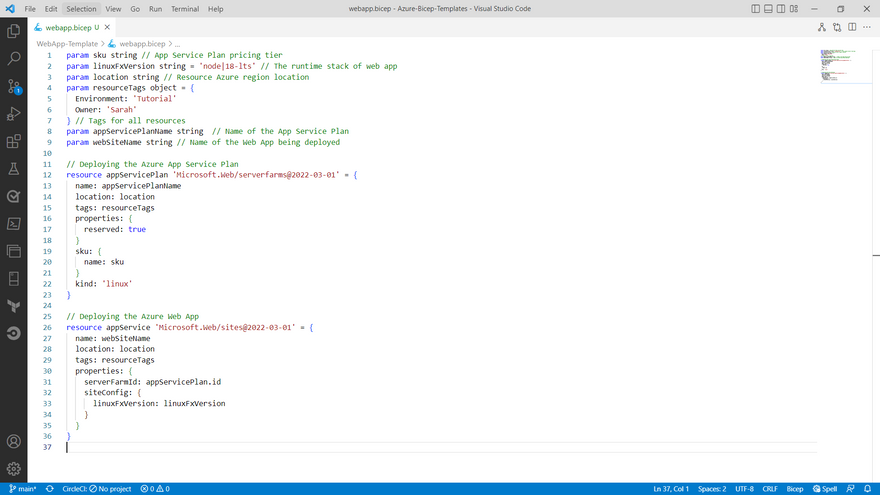 Visual Studio Code - Azure Bicep Template