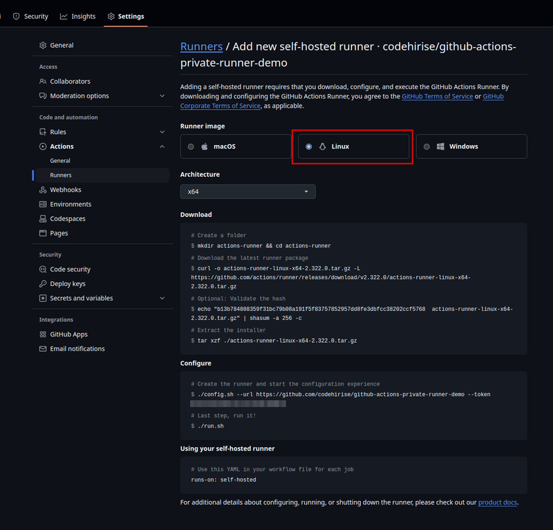 github ui runner setup instructions