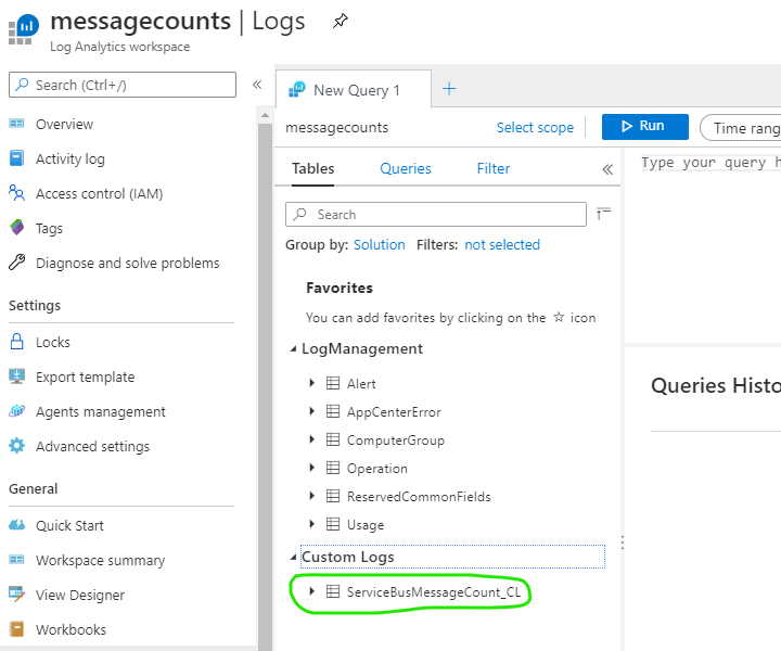 new table in log analytics