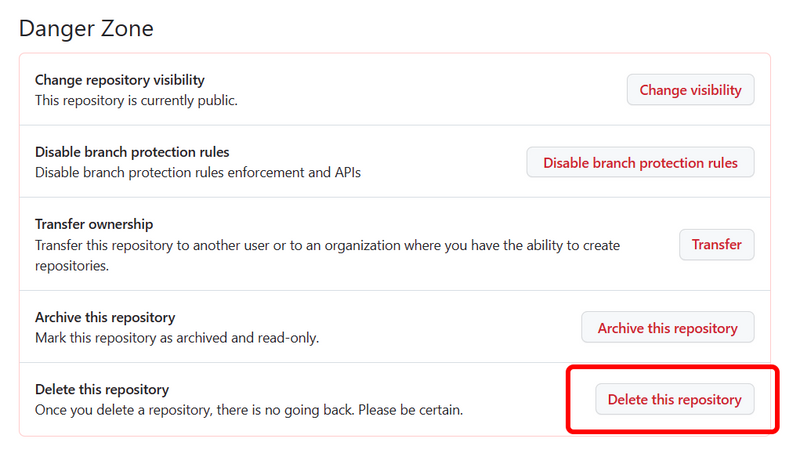 GitHub repository danger zone