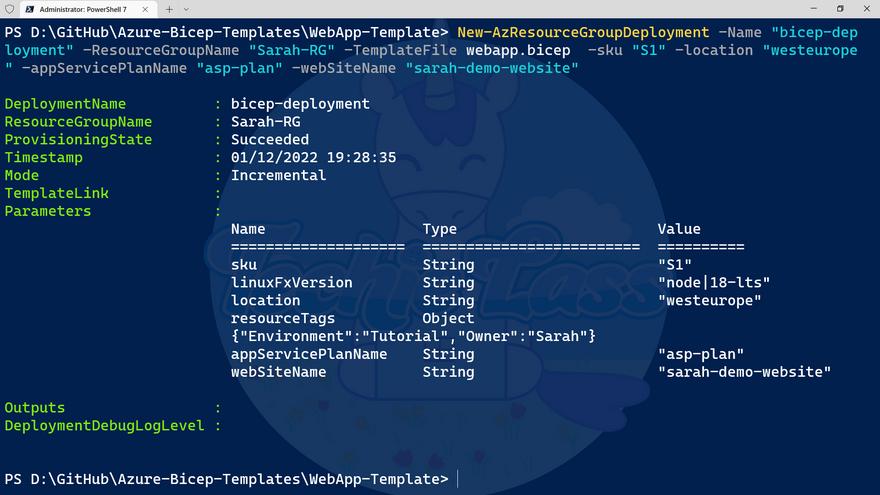 PowerShell - Azure Bicep template deployment output