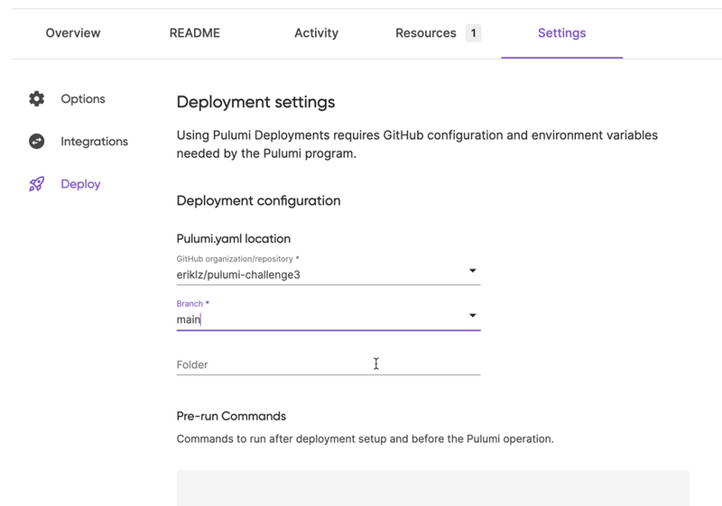 Deployment setup