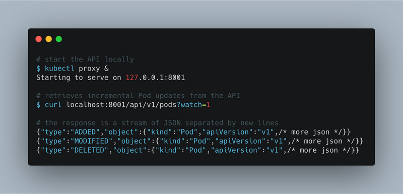 Watching for changes to pods with curl