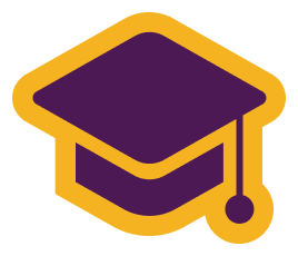 Ops Scholar badge of purple and gold graduation cap
