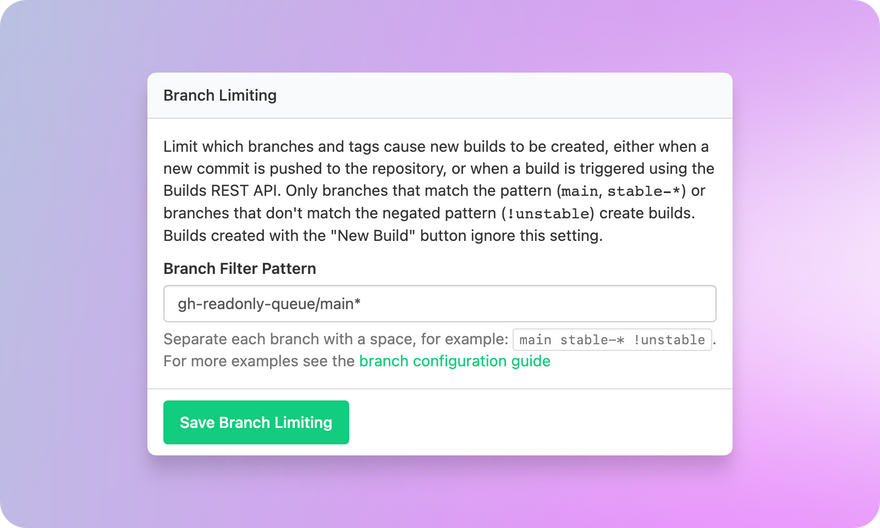 Displays the branch filter pattern that's found in the branch limiting setting