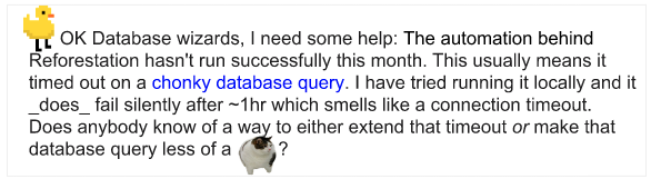 reforestation query is failing