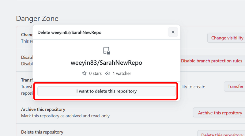 GitHub delete repository