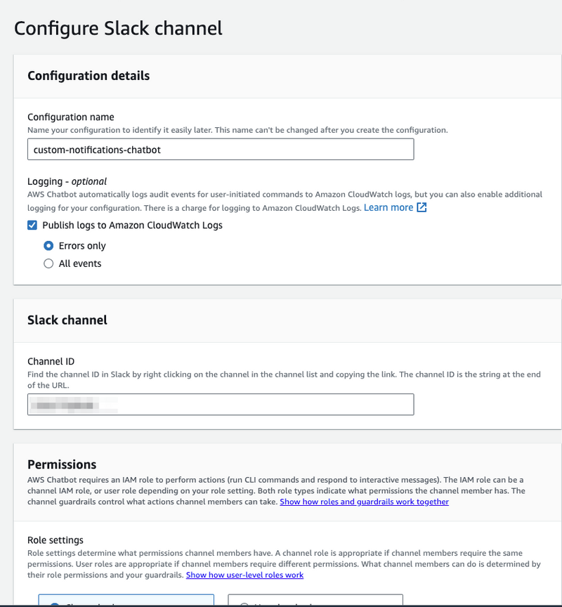 Chatbot slack channel configuration