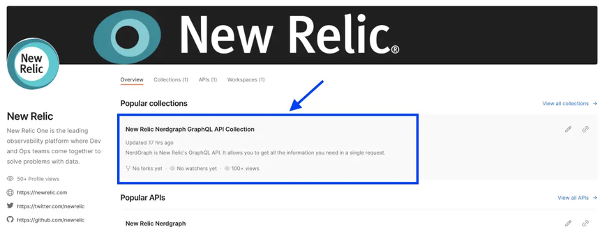 Screenshot of New Relic Postman collection